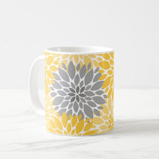 Gelbe und graue Chrysanthemen Blumenmuster Kaffeetasse (Vorderseite Links)