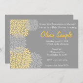 Gelbe und graue Dahlie-Babyparty-Einladung Einladung (Vorne/Hinten)