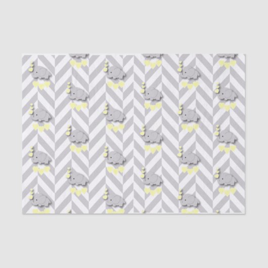 Gelbe und graue Elefant-Babyparty Seidenpapier (Vorderseite)