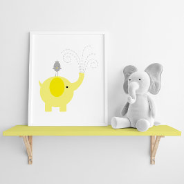 Gelbe und graue Elefanten und Vogel-Kinderzimmer Poster