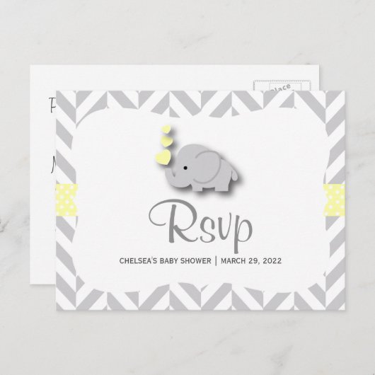 Gelbe und graue Elefantendusche - UAWG Einladungspostkarte (Vorne/Hinten)