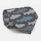 Gelbe und graue Fun Trout Fish Muster Krawatte (Gerollt)