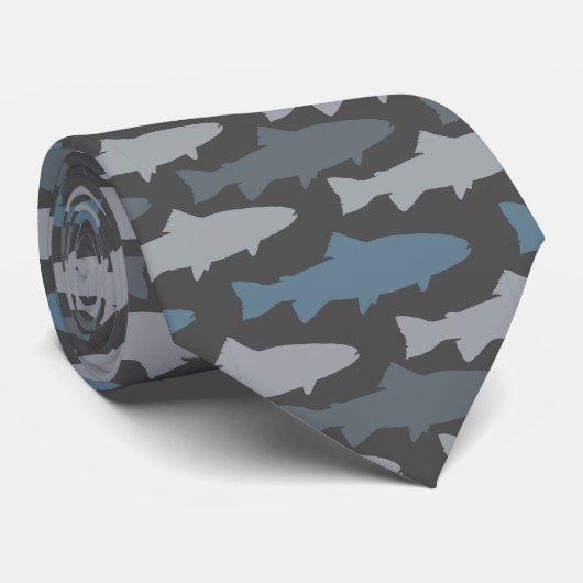 Gelbe und graue Fun Trout Fish Muster Krawatte (Gerollt)