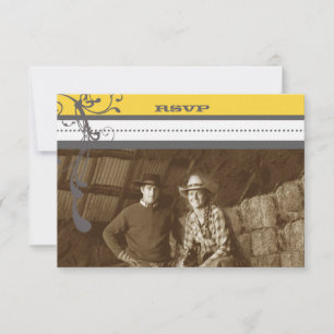 Gelbe und graue Funky-Wirbel beim Hochzeitsdatum s Einladung