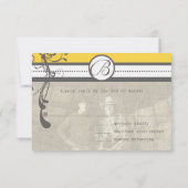 Gelbe und graue Funky-Wirbel beim Hochzeitsdatum s Einladung (Rückseite)
