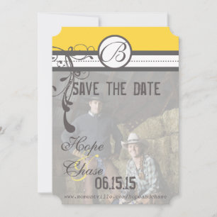 Gelbe und graue Funky-Wirbel beim Hochzeitsdatum s Save The Date