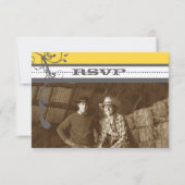 Gelbe und graue funky Wirbel Wedding RSVP (Vorderseite)