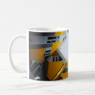 GELBE UND GRAUE GEOMETRISCHE GEBÄUDE KAFFEETASSE