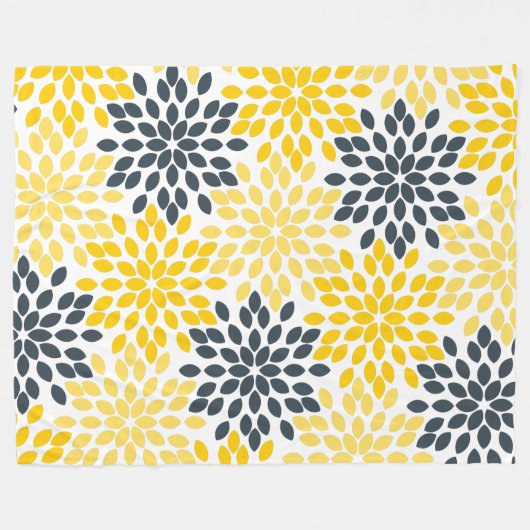 Gelbe und graue Holzkohle Moderne Blütenpracht Fleecedecke (Vorderseite (Horizontal))