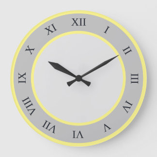 Gelbe und graue Kreise mit römischen Zahlen Große Wanduhr