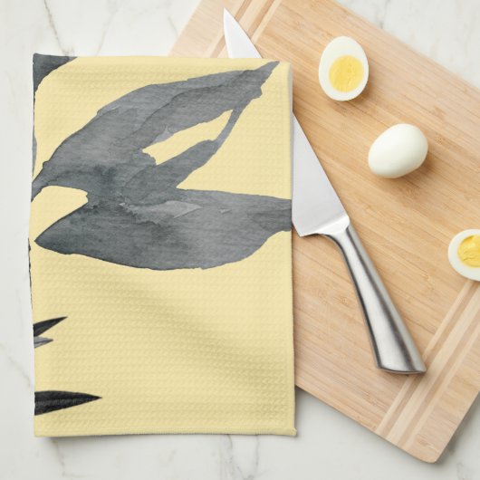 Gelbe und graue künstlerische Blätter Geschirrtuch (Viertel Falte)