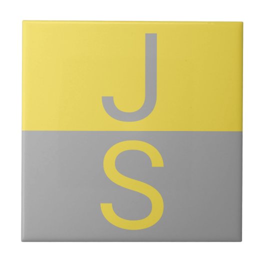 Gelbe und graue moderne Anfangsbuchstaben-Monogram Fliese (Vorderseite)
