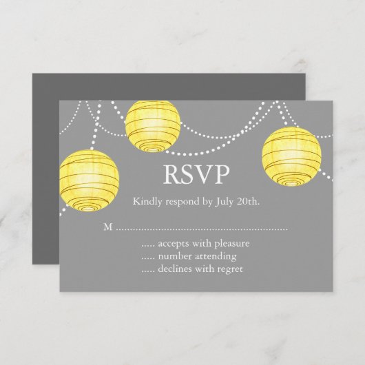 Gelbe und graue Party Lanterns UAWG RSVP Karte (Vorne/Hinten)
