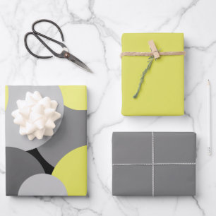 Gelbe und graue Polka-Punkte Geschenkpapier Set