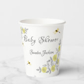 Gelbe und graue Rose Dragonfly Babyduschpapier Pappbecher (Rückseite)