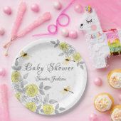 Gelbe und graue Rose Dragonfly Babyduschpapier Pappteller (Party)