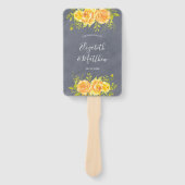 Gelbe und graue Rose Peony Wedding Hand Fan Fächer (Vorderseite)