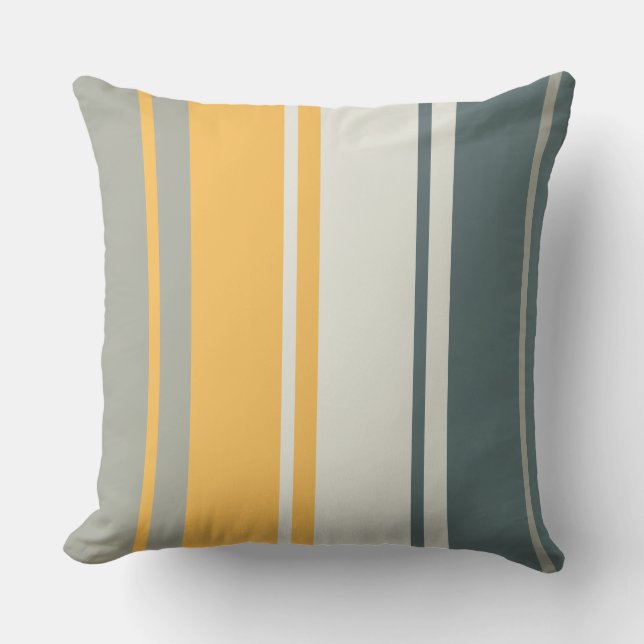 Gelbe und graue Streifen Mitte des Jahrhunderts mo Kissen (Vorderseite)