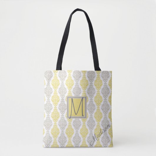 Gelbe und graue Trendy Monogram Tasche (Vorderseite)