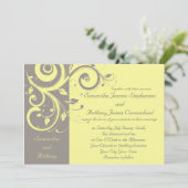 Gelbe und graue Umdrehung bei Hochzeitseinladungen Einladung (Stehend Vorderseite)