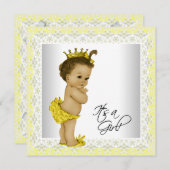 Gelbe und graue Vintage Babymädchendusche Einladung (Vorne/Hinten)