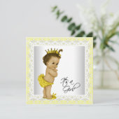 Gelbe und graue Vintage Babymädchendusche Einladung (Stehend Vorderseite)