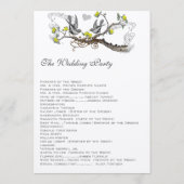 Gelbe und graue Vintage Liebesvögel Hochzeit Programm (Rückseite)