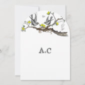 Gelbe und graue Vintage Vögel - Hochzeitsreise Einladung (Rückseite)