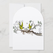 Gelbe und graue Vintage Vögel - Hochzeitsreise Einladung (Rückseite)