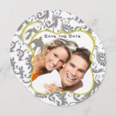 Gelbe und graue Vintage Vogelmatte Einladung (Vorne/Hinten)