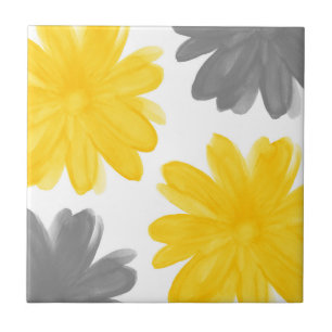 Gelbe und graue Watercolor-Blumen Fliese
