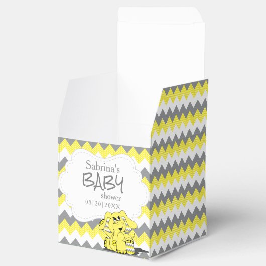 Gelbe und graue Zickzack Elefantendusche Geschenkschachtel (Geöffnet)