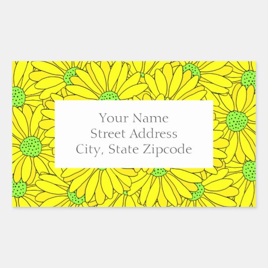 Gelbe und grüne Abstrakte Daisy-Muster Rechteckiger Aufkleber (Vorderseite)