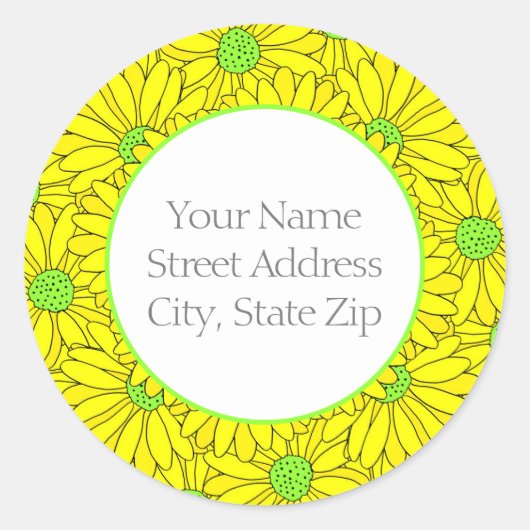 Gelbe und grüne Abstrakte Daisy-Muster Runder Aufkleber (Vorderseite)