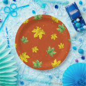 Gelbe und grüne Blätter im Herbst Pappteller (Party)