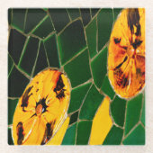 Gelbe und grüne Blume Mosaik Glasuntersetzer (Vorderseite)