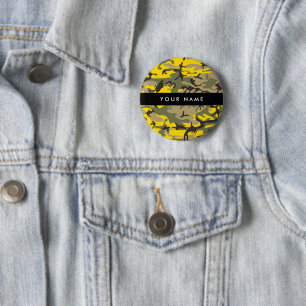 Gelbe und grüne Camouflage Ihr Name personalisiere Button