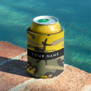 Gelbe und grüne Camouflage Ihr Name personalisiere Dosenkühler