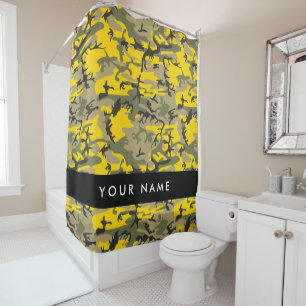Gelbe und grüne Camouflage Ihr Name personalisiere Duschvorhang
