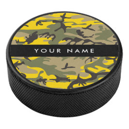 Gelbe und grüne Camouflage Ihr Name personalisiere Eishockey Puck