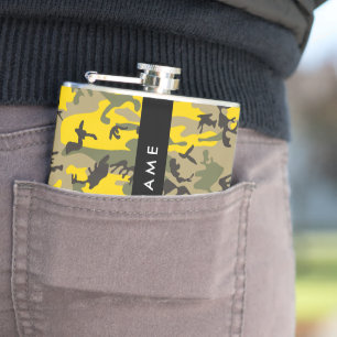 Gelbe und grüne Camouflage Ihr Name personalisiere Flachmann