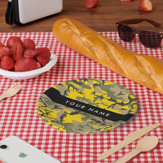 Gelbe und grüne Camouflage Ihr Name personalisiere Pappteller (Picknick)