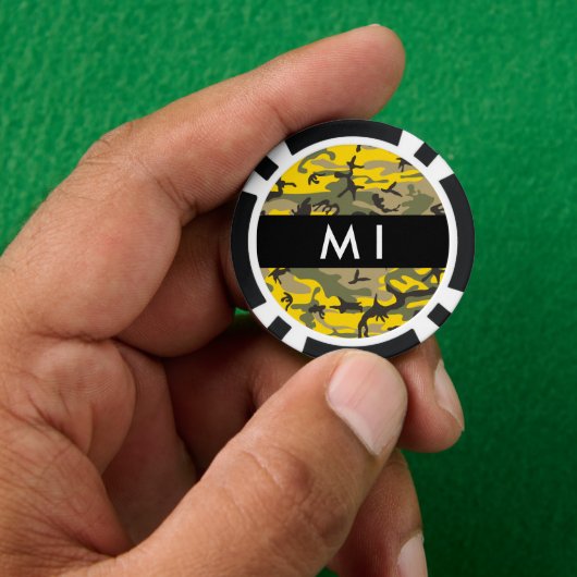 Gelbe und grüne Camouflage Ihr Name personalisiere Pokerchips (Hand)