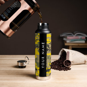 Gelbe und grüne Camouflage Ihr Name personalisiere Trinkflasche