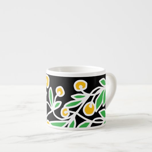 Gelbe und grüne Doodle Espressotasse (Vorderseite Rechts)