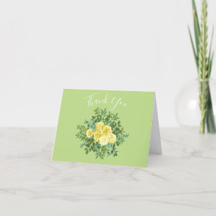 Gelbe und grüne Frühlingsrosen Hochzeit im Vintage Dankeskarte