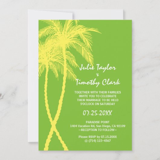 Gelbe und grüne Hochzeitseinladungen Einladung (Vorderseite)