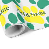Gelbe und grüne Hundebahnen Individuelle Name druc Geschenkpapier (Rolleneckpunkt)