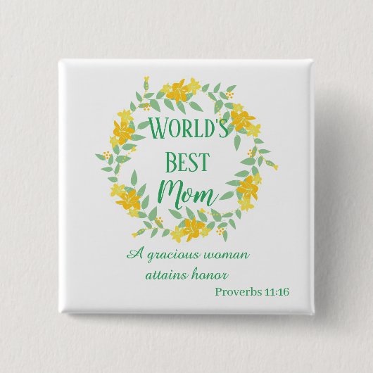 Gelbe und grüne Mama Blumenreste Button (Vorderseite)