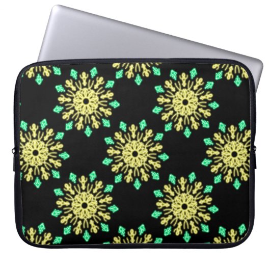 Gelbe und grüne neonale Blume Laptopschutzhülle (Vorderseite)